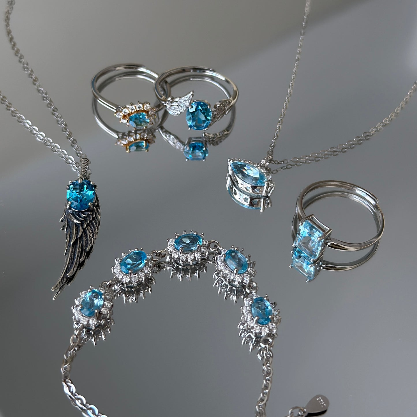 Blue Sunflowers: Natural Blue Topaz Silver Bracelet