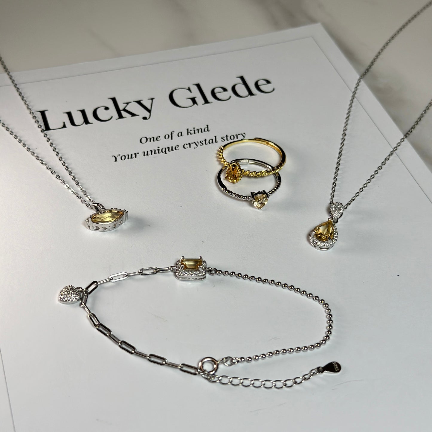 Natural Citrine Teardrop Silver Necklace