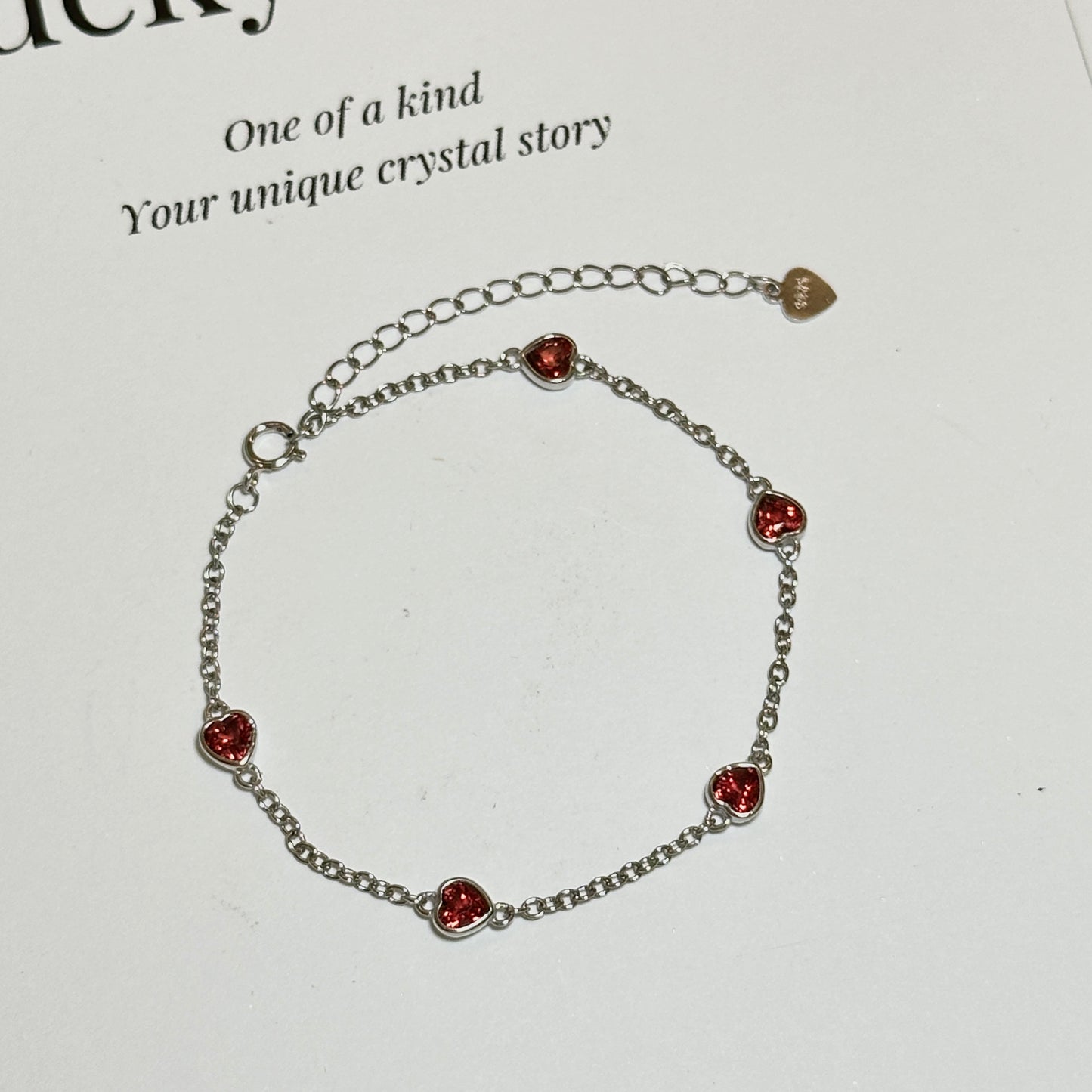 Natural Garnet Heart Silver Bracelet