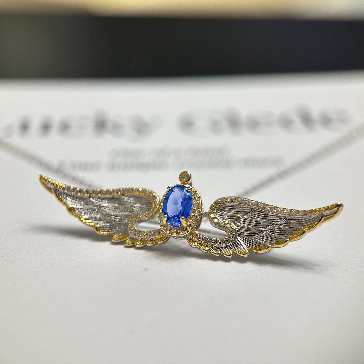 Wings of Liberty Versatile Brooch/Necklace-Sapphire