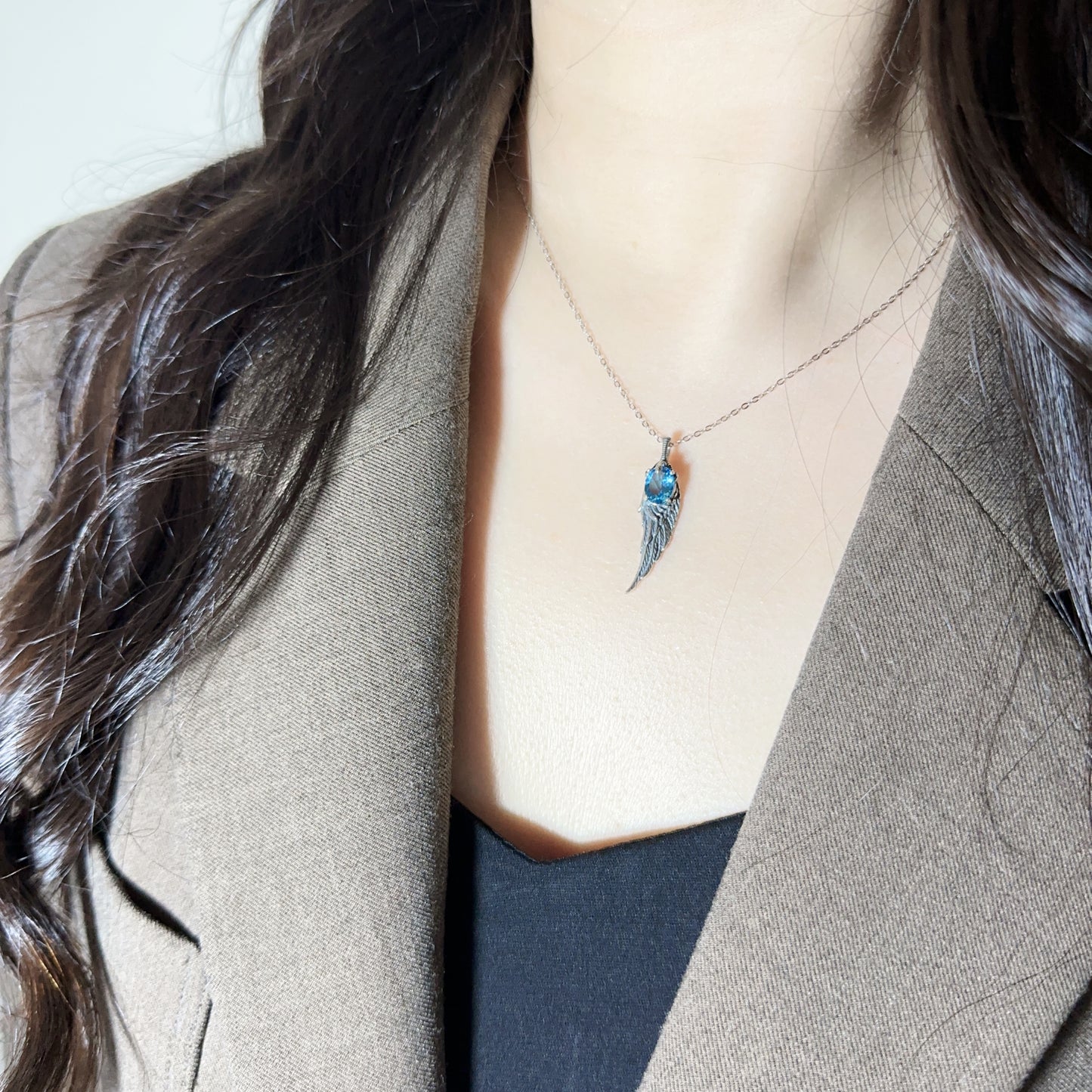 The Wing of Sky: Natural Blue Topaz Silver Necklace