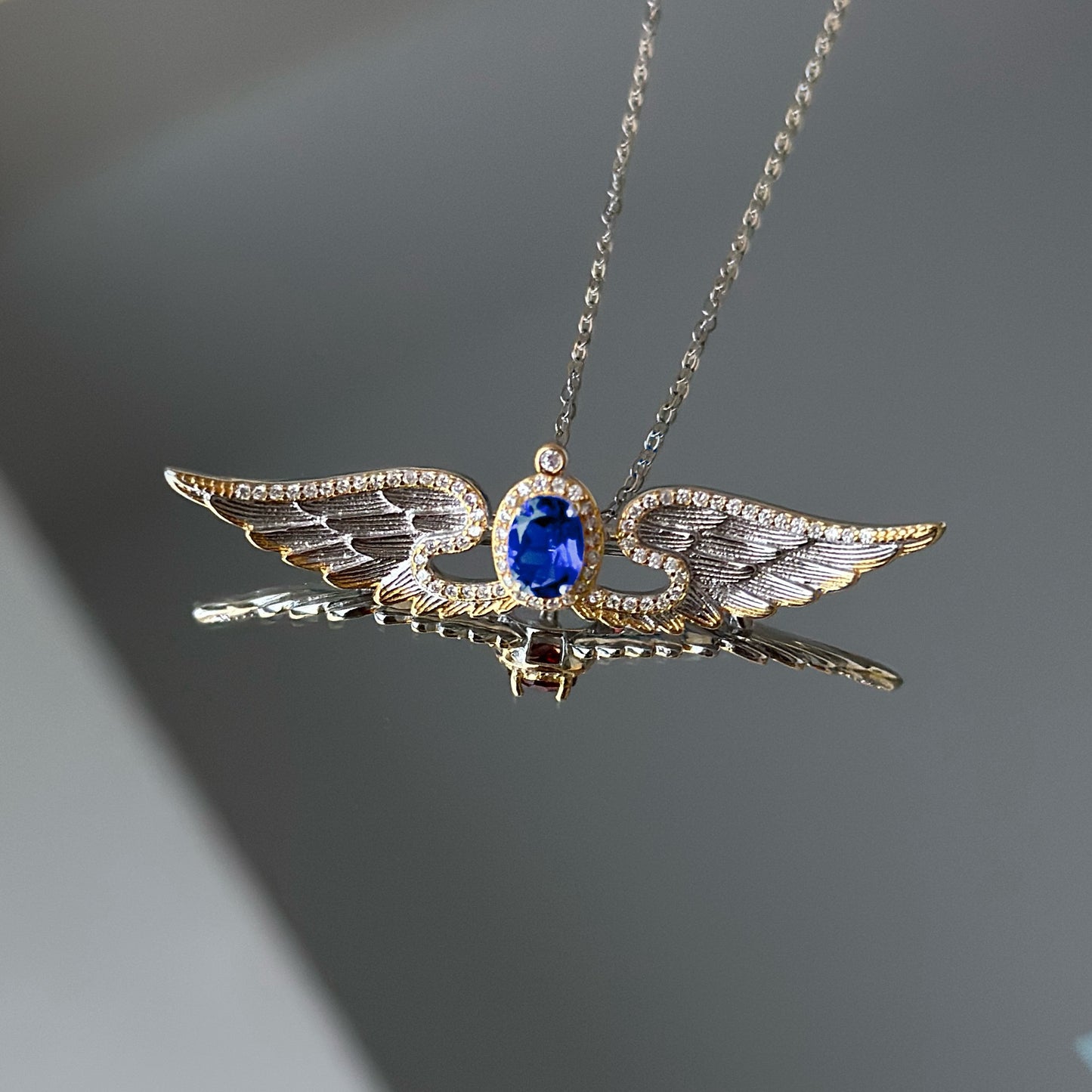 Wings of Liberty Versatile Brooch/Necklace-Sapphire