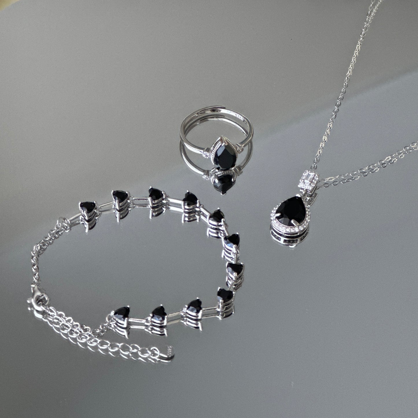 Natural Black Spinel Silver Ring