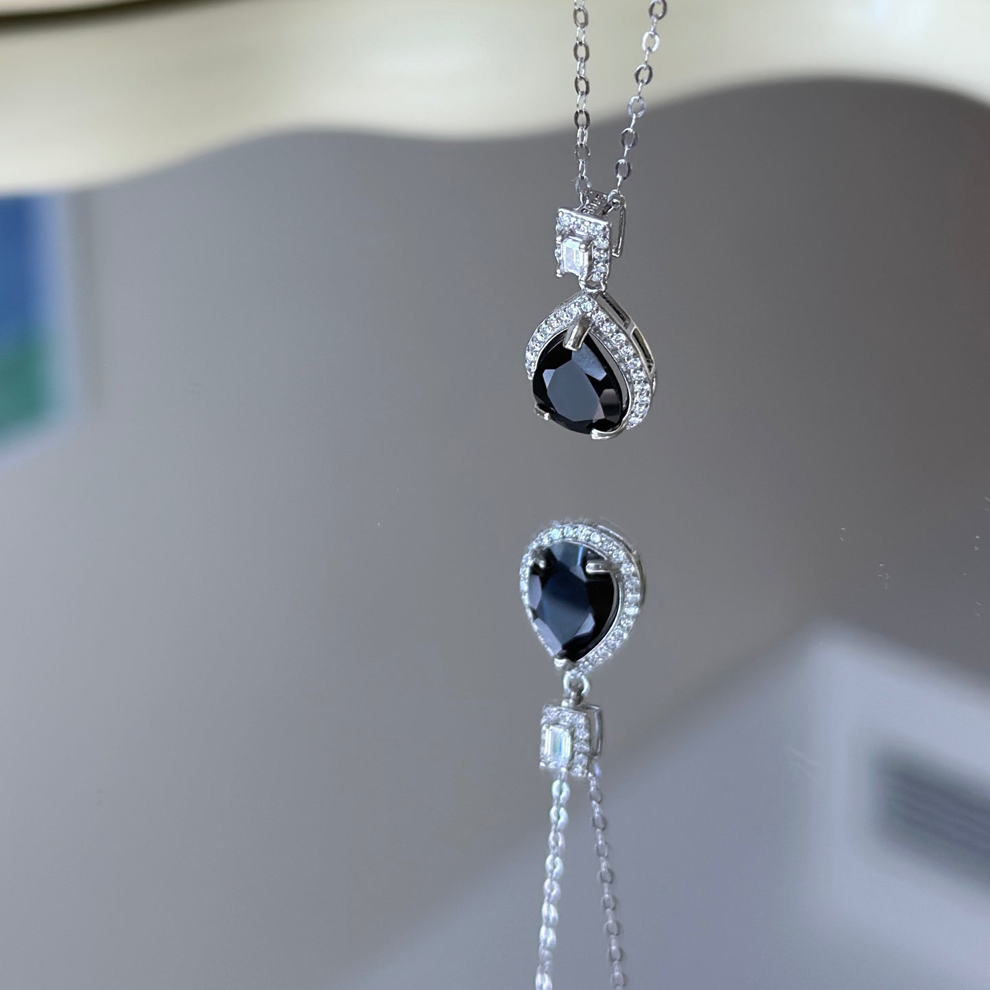 Natural Black Spinel Silver Necklace