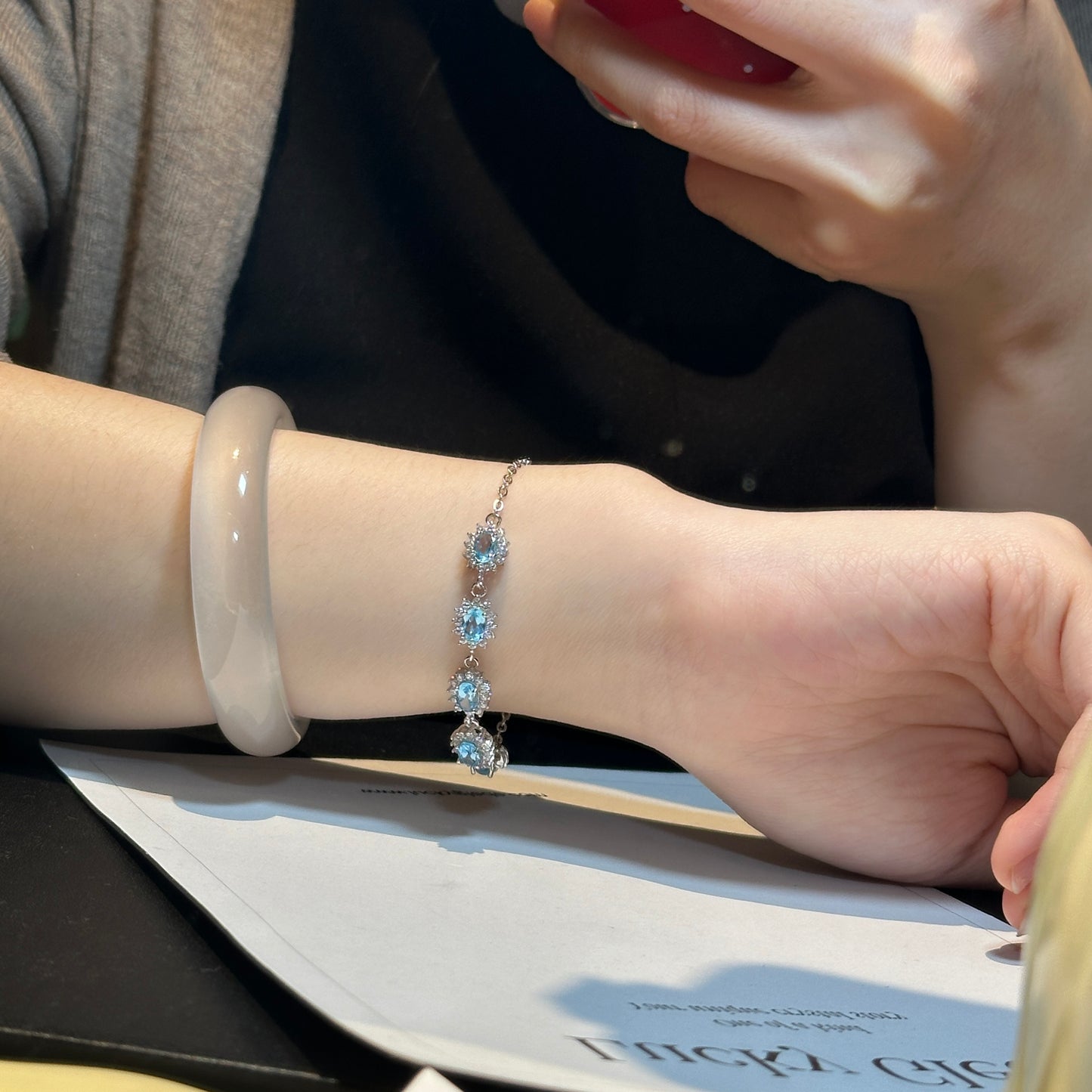 Blue Sunflowers: Natural Blue Topaz Silver Bracelet