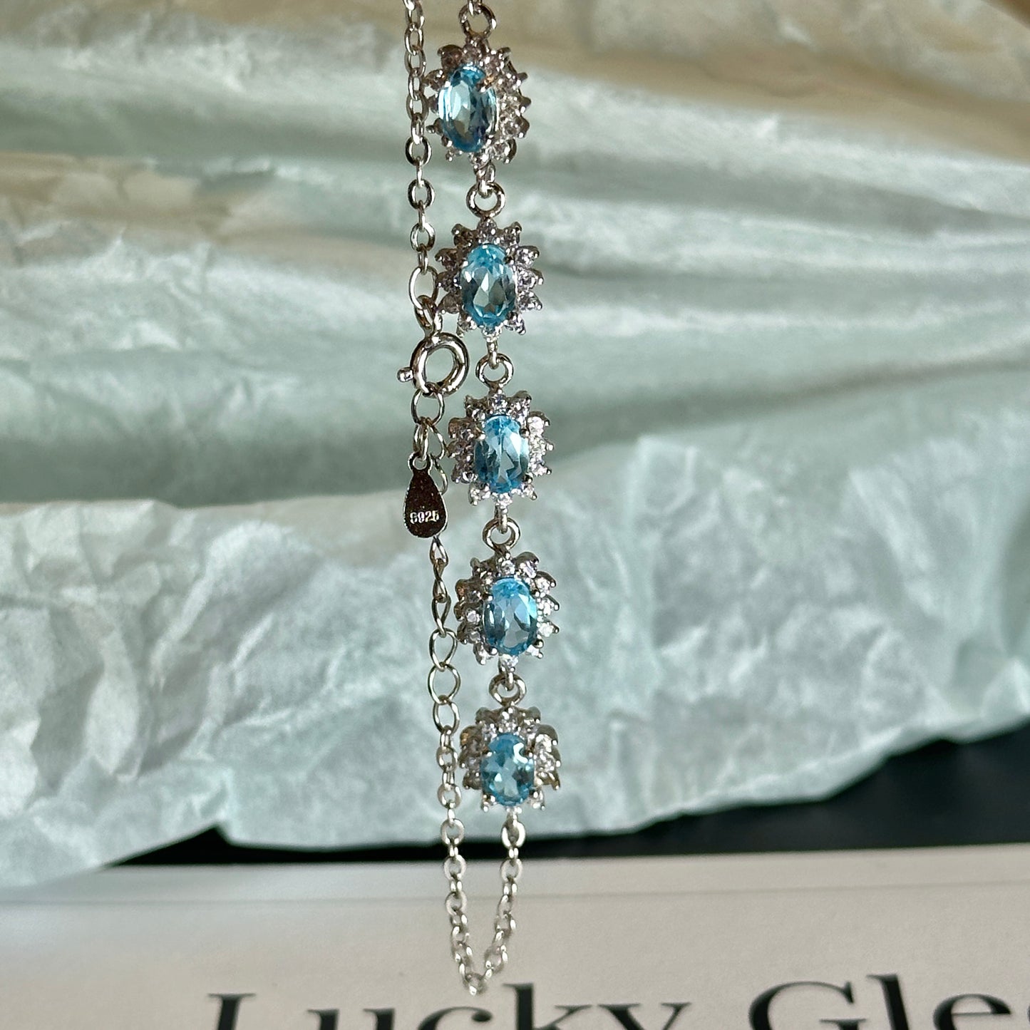 Blue Sunflowers: Natural Blue Topaz Silver Bracelet