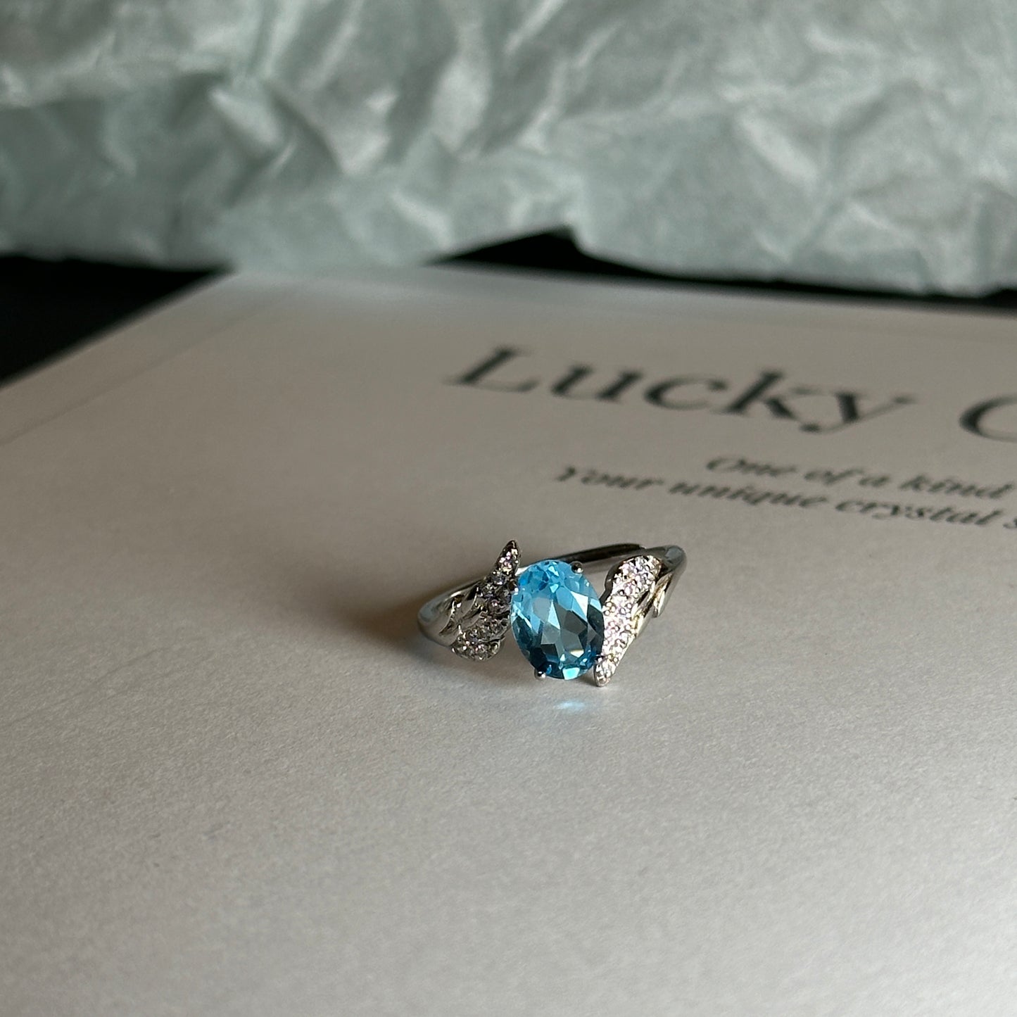 Wings/Teardrop/Square-Natural Blue Topaz Silver Rings Set