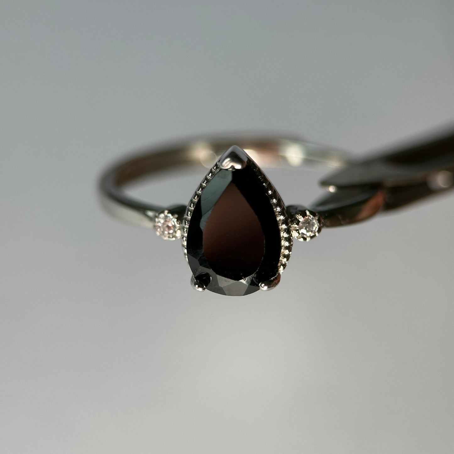 Natural Black Spinel Silver Ring