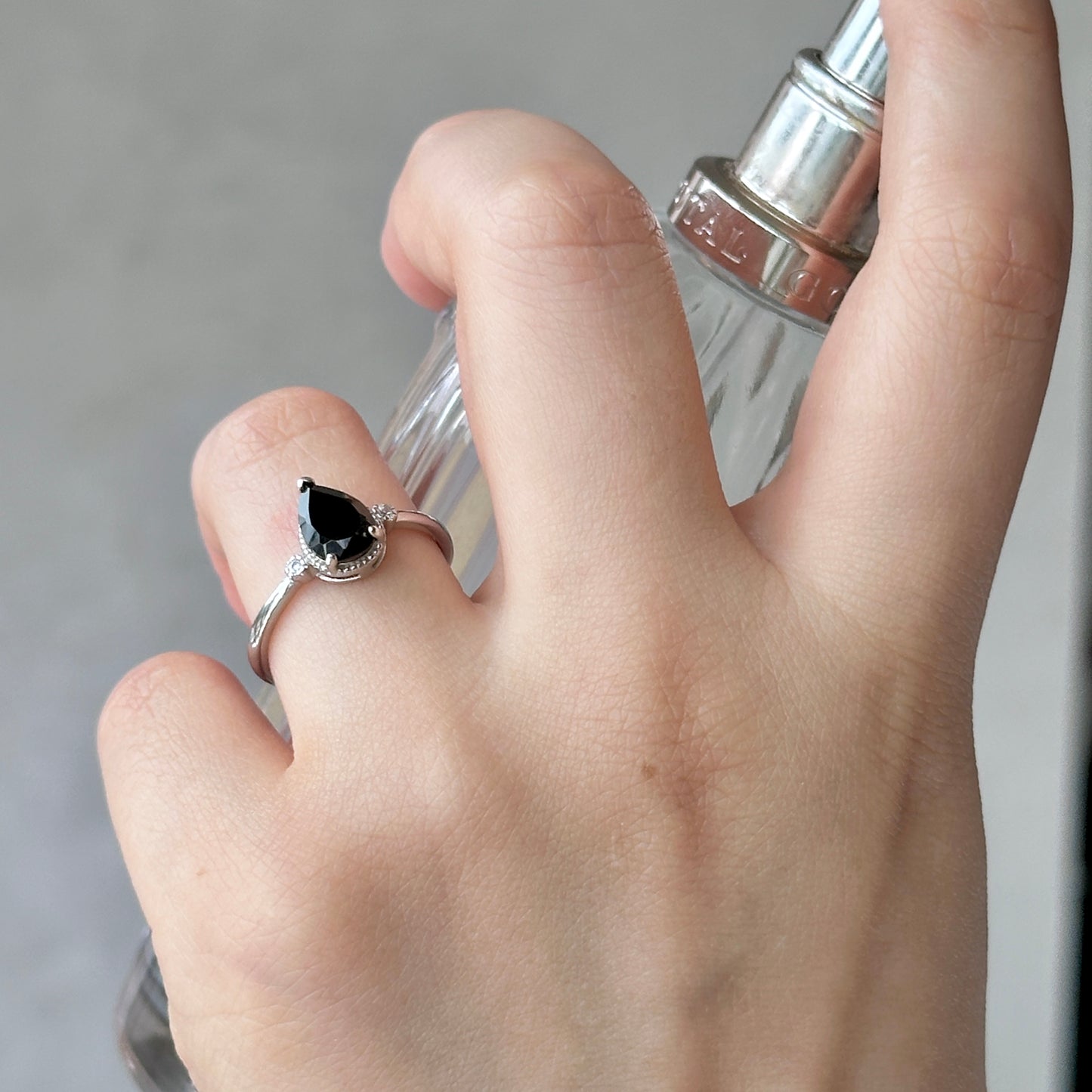 Natural Black Spinel Silver Ring