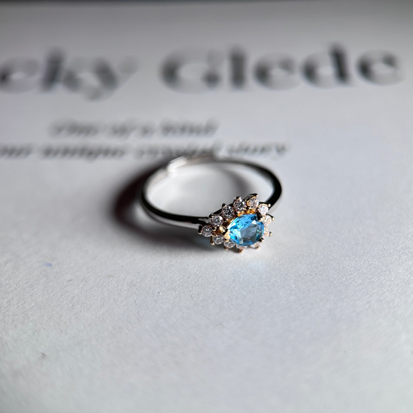 Wings/Teardrop/Square-Natural Blue Topaz Silver Rings Set