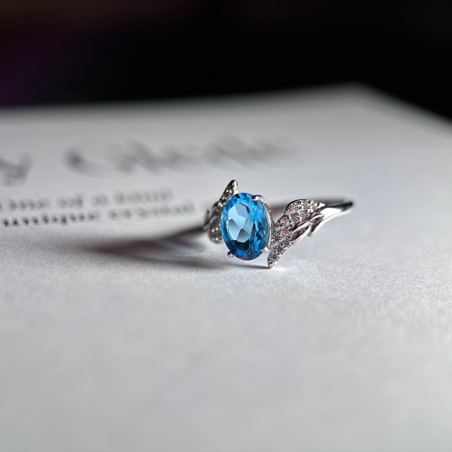 Wings/Teardrop/Square-Natural Blue Topaz Silver Rings Set