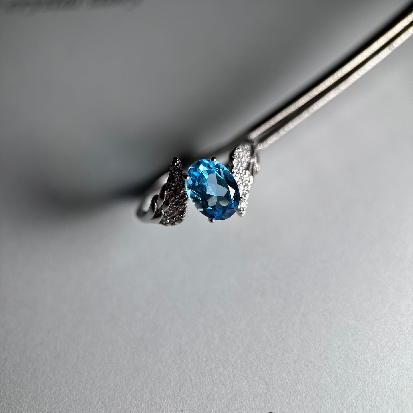 Wings/Teardrop/Square-Natural Blue Topaz Silver Rings Set