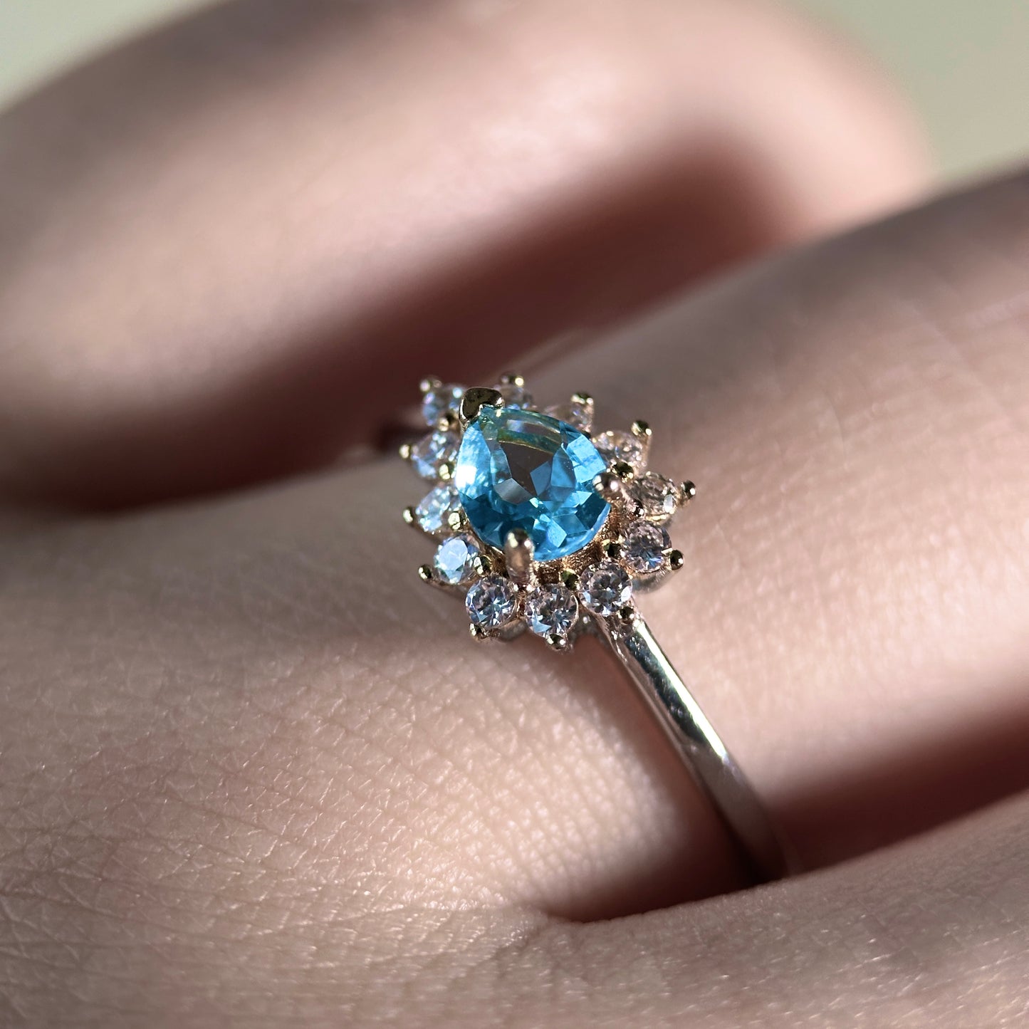 Wings/Teardrop/Square-Natural Blue Topaz Silver Rings Set