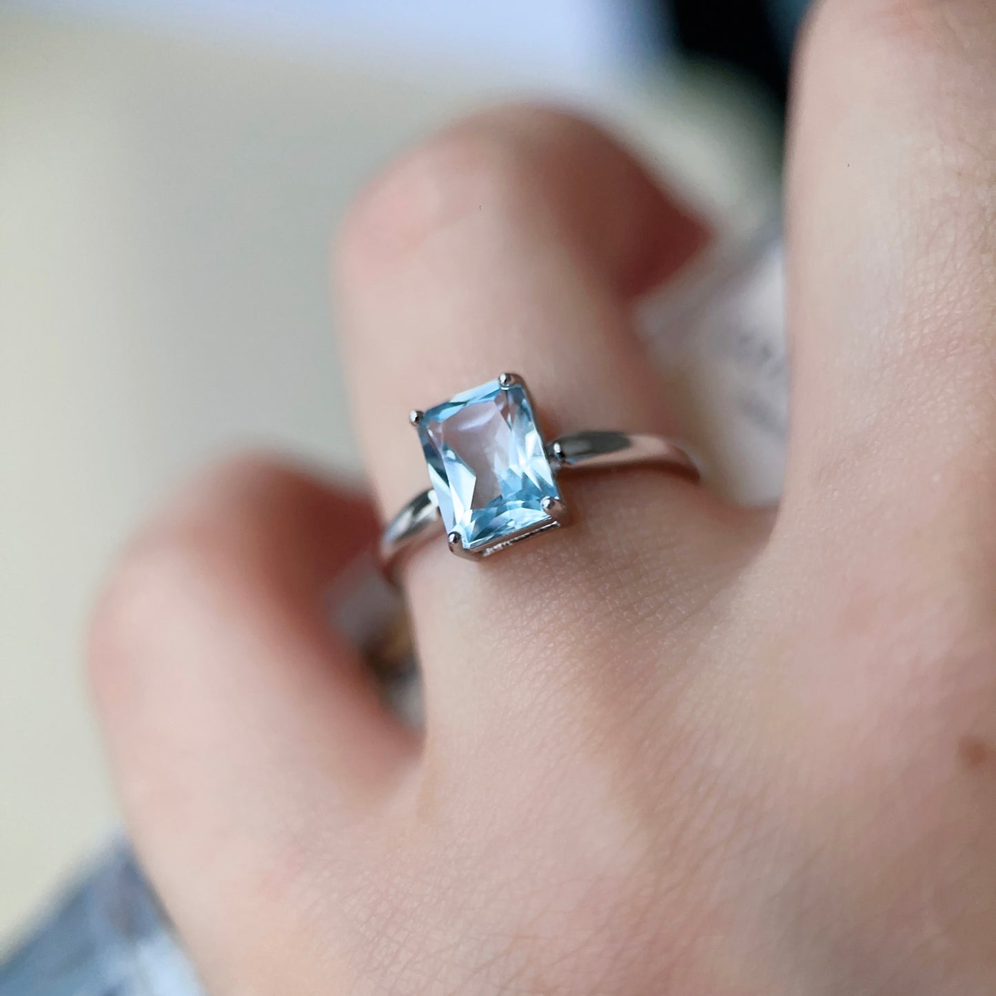 Wings/Teardrop/Square-Natural Blue Topaz Silver Rings Set