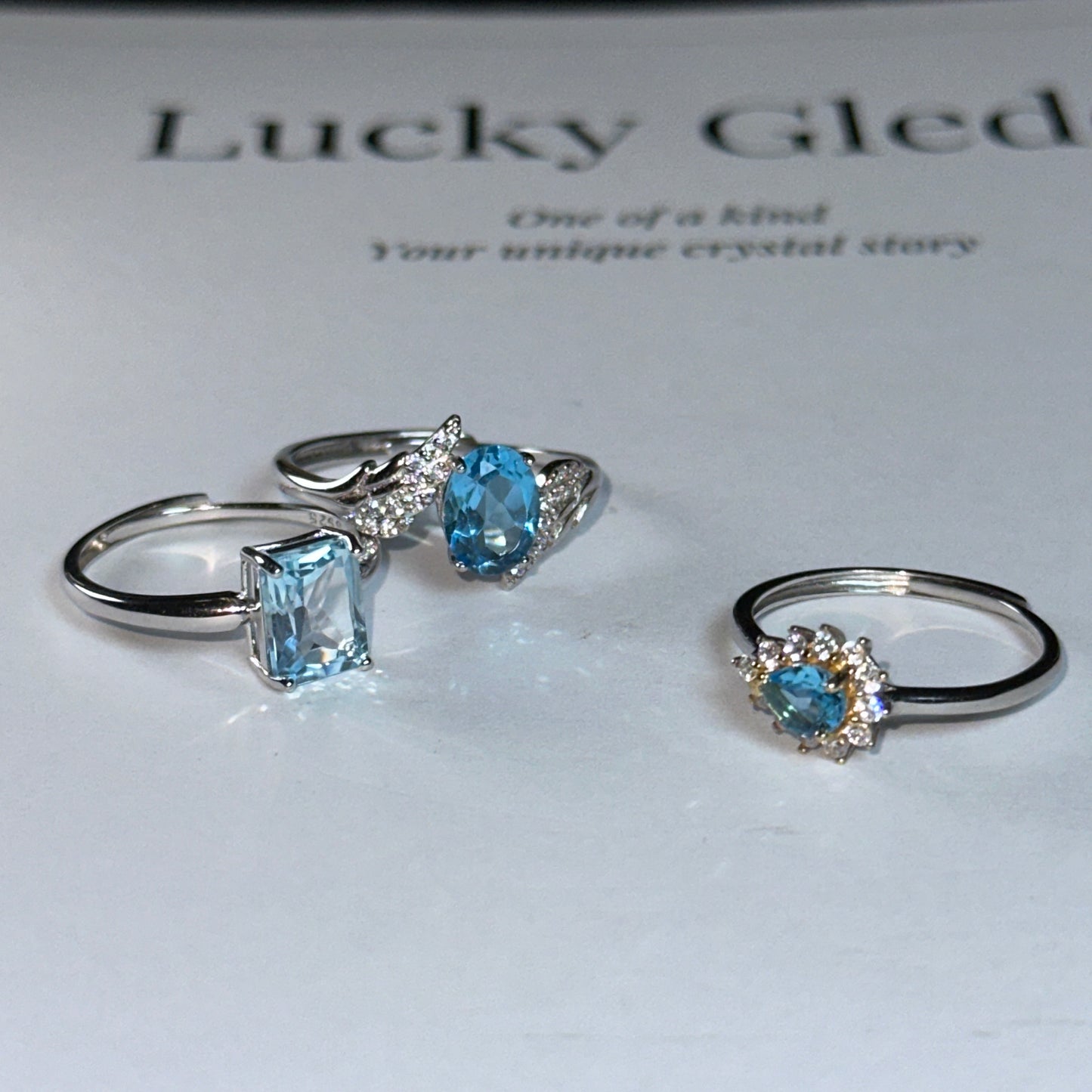 Wings/Teardrop/Square-Natural Blue Topaz Silver Rings Set