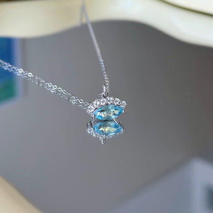 The Eye of Ocean: Natural Blue Topaz Silver Necklace