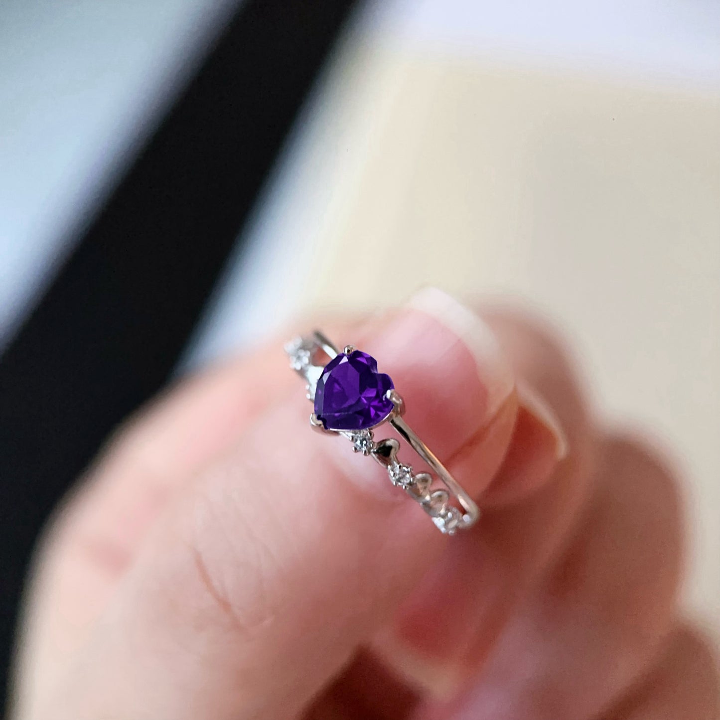 Heart Amethyst Silver Ring