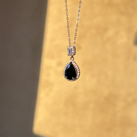 Natural Black Spinel Silver Necklace