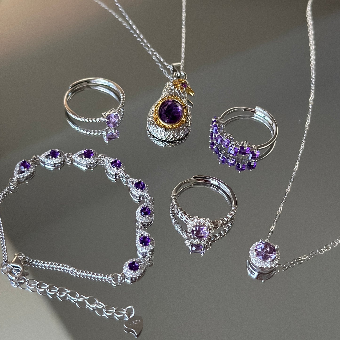 Sunflower: Natural Amethyst Silver Necklace