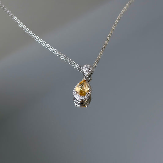 Natural Citrine Teardrop Silver Necklace