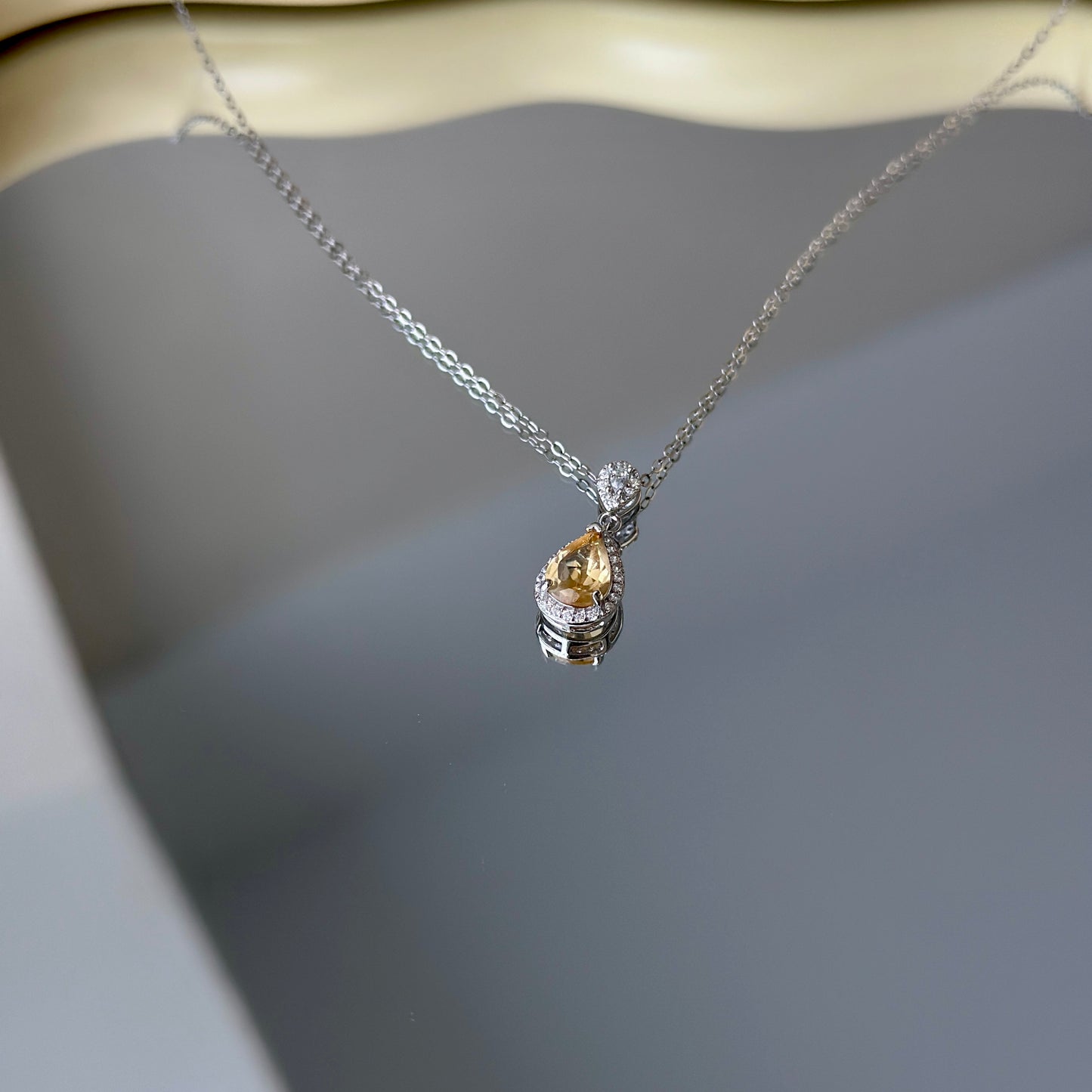 Natural Citrine Teardrop Silver Necklace