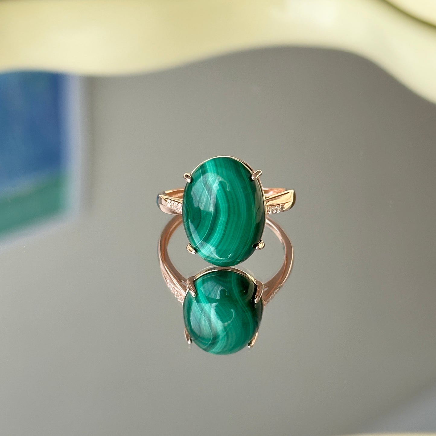 Basic Rose Gold Malachite S925 Ring