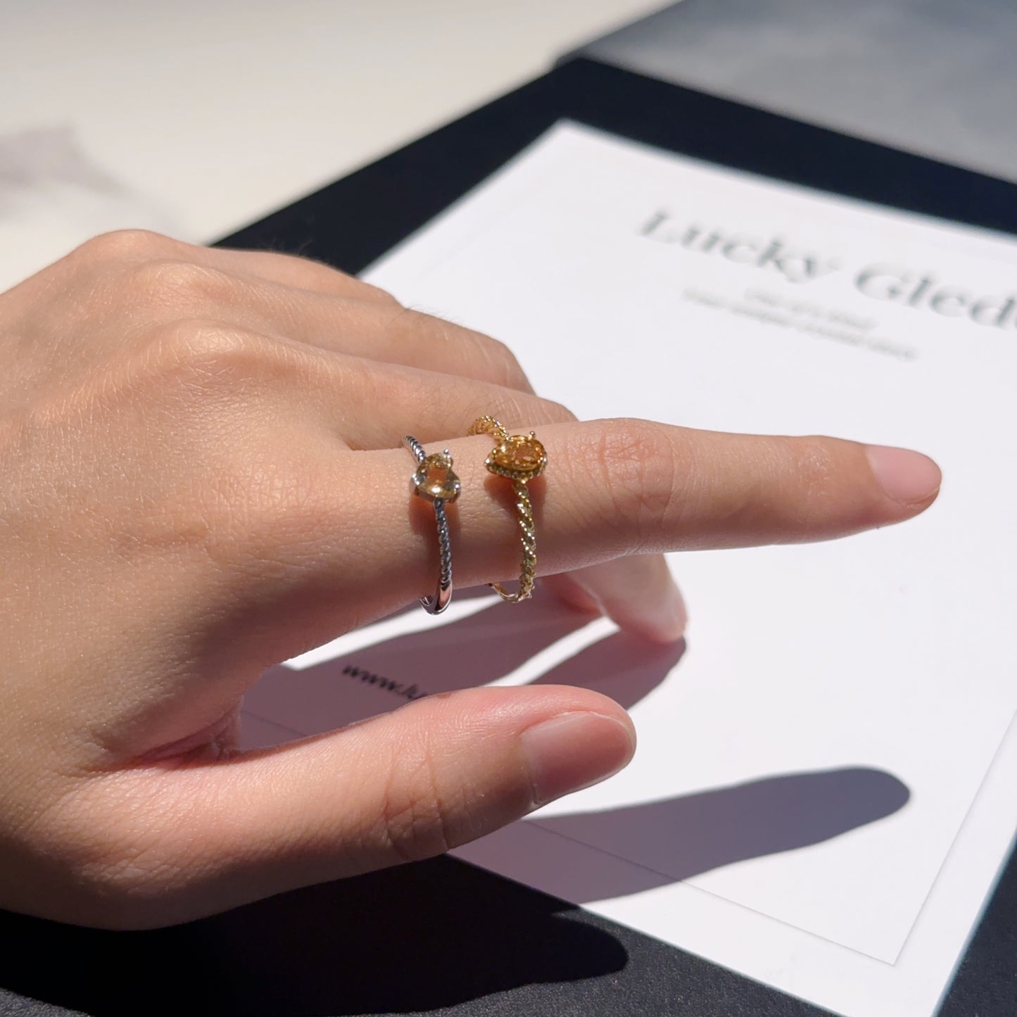 Heart/Teardrop-Natural Citrine Silver Rings Set