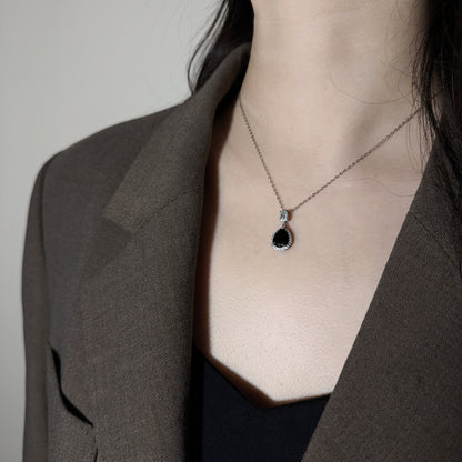 Natural Black Spinel Silver Necklace
