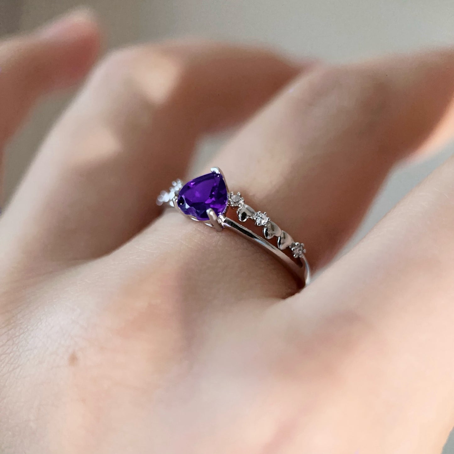 Heart Amethyst Silver Ring