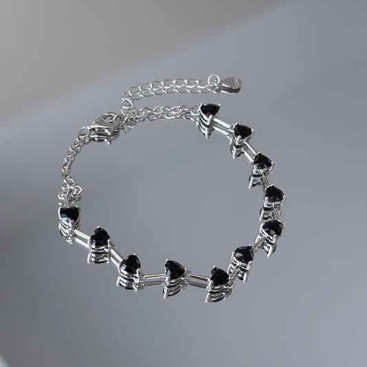 11 Hearts: Black Spinel Silver Bracelet