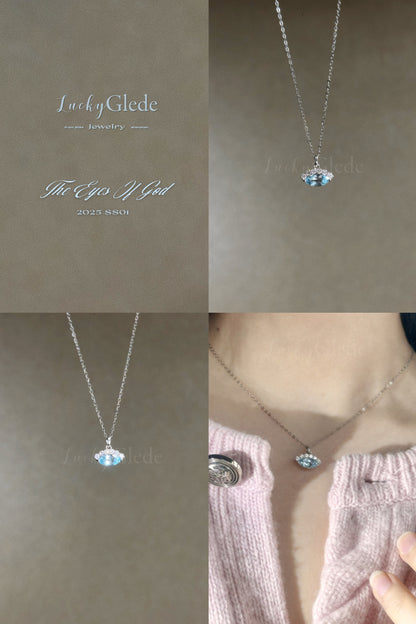 The Eye of Ocean: Natural Blue Topaz Silver Necklace