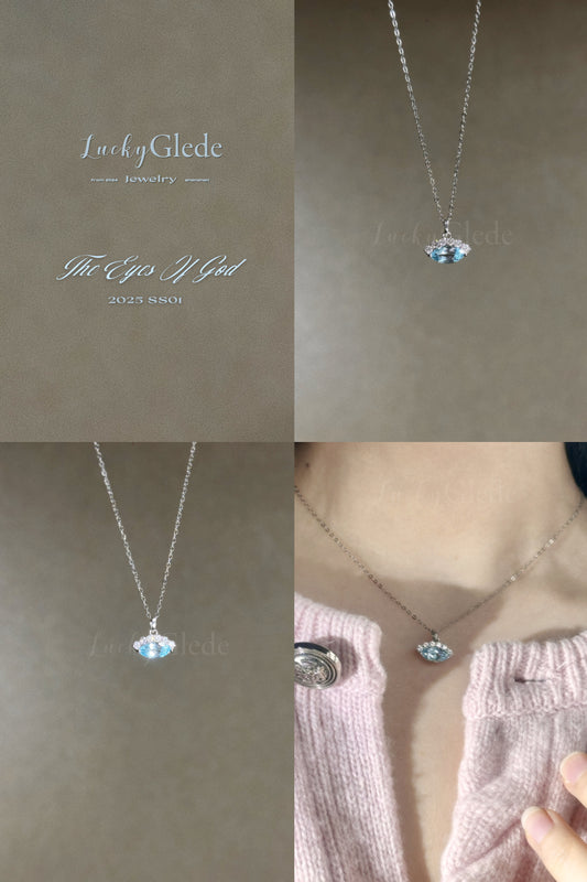 The Eye of Ocean: Natural Blue Topaz Silver Necklace