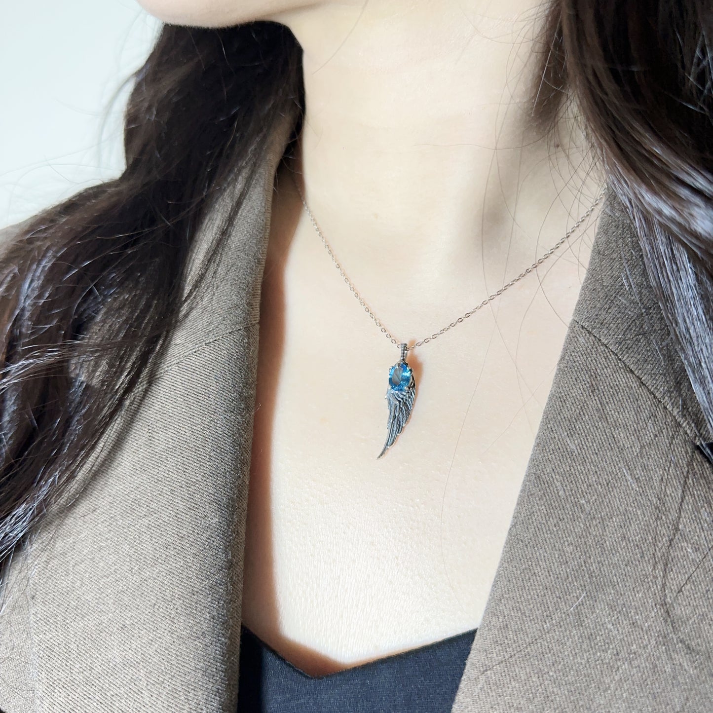 The Wing of Sky: Natural Blue Topaz Silver Necklace