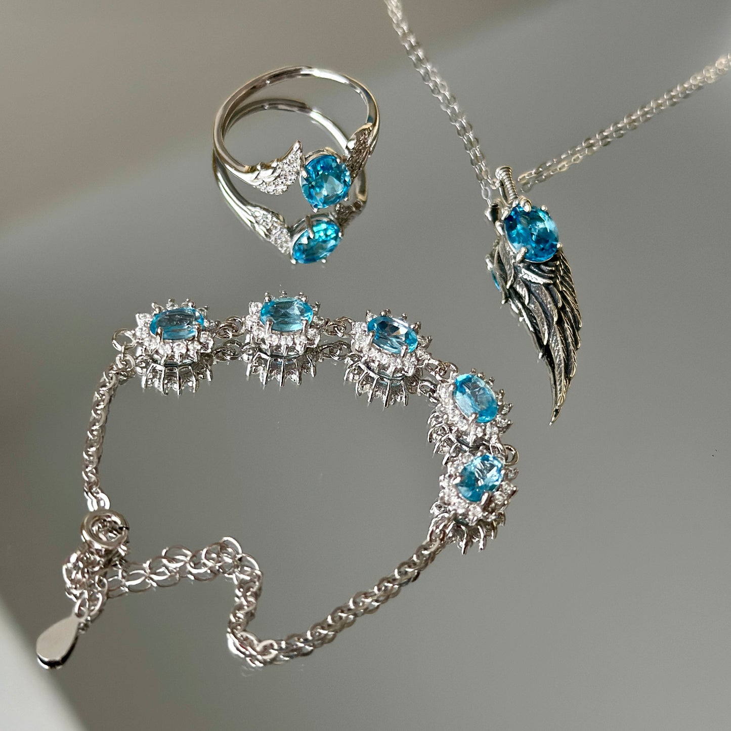 Natural Blue Topaz Jewelry Set