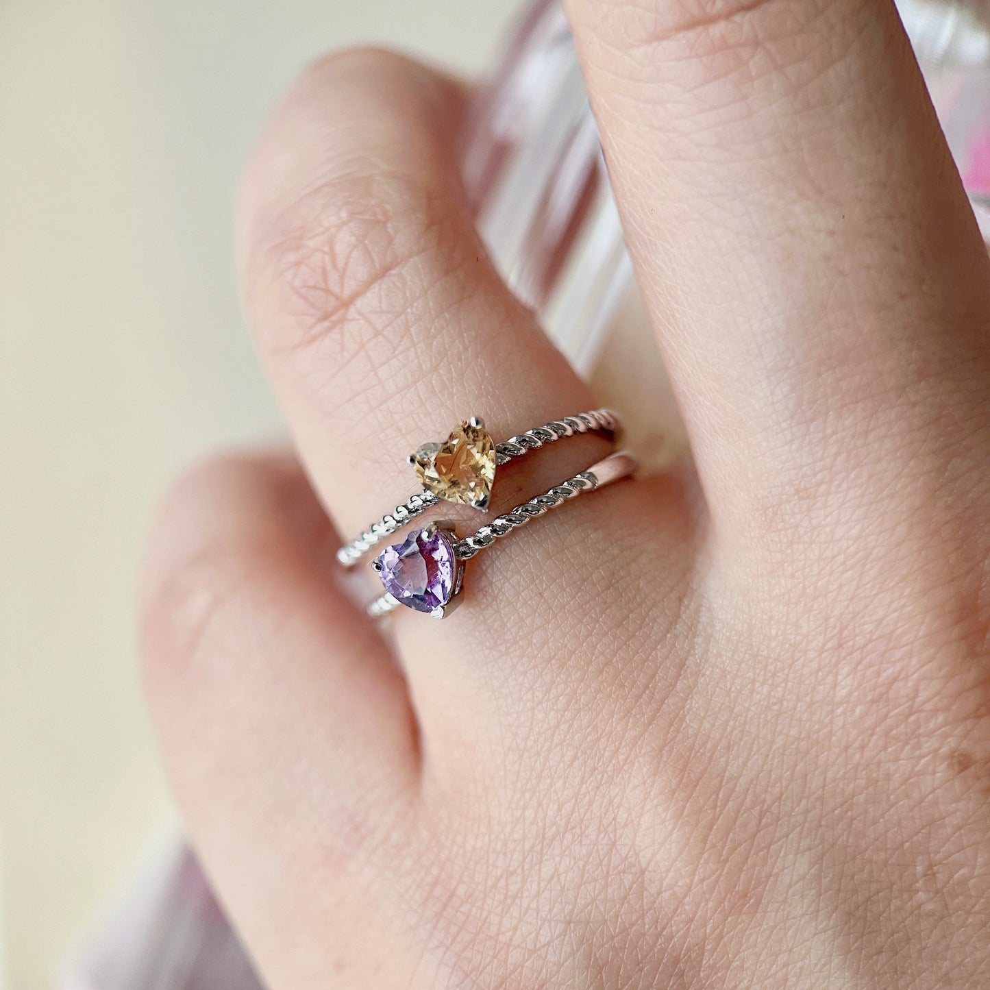 Heart/Teardrop-Natural Citrine Silver Rings Set