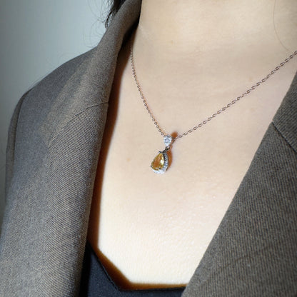 Natural Citrine Teardrop Silver Necklace