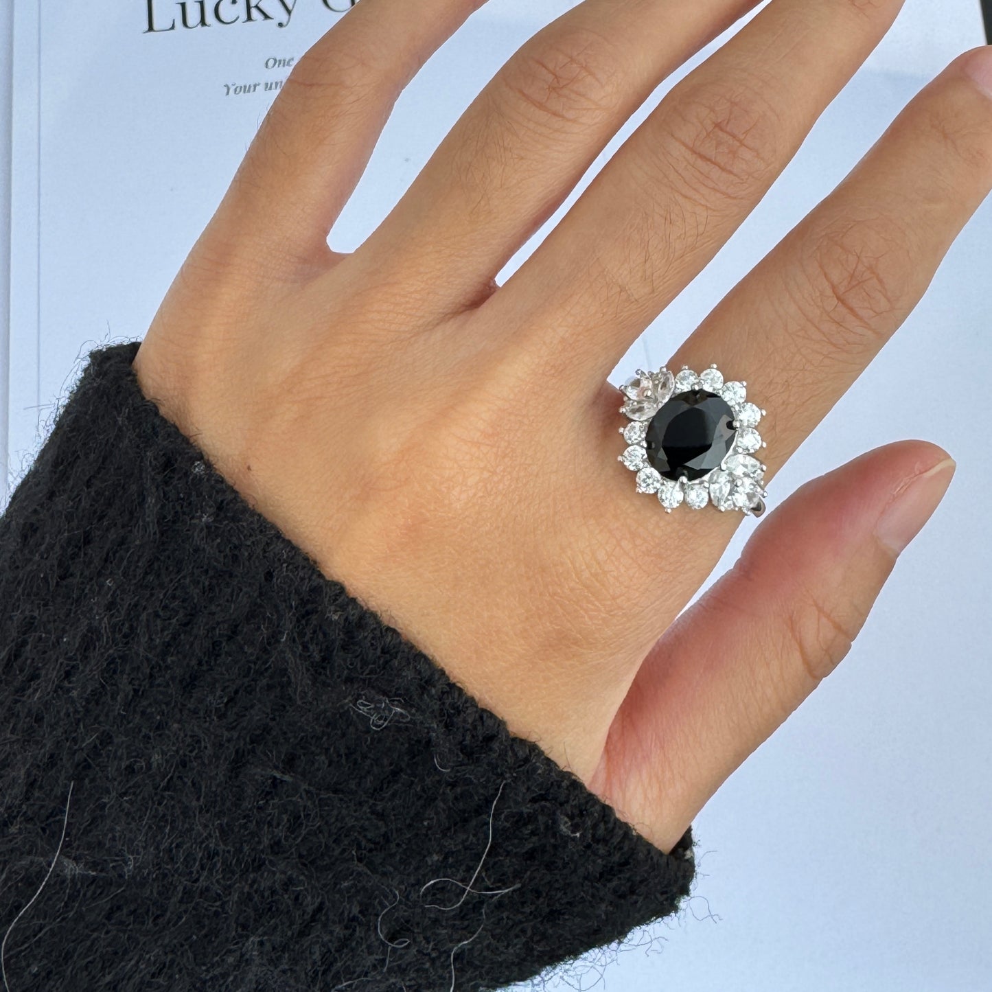 Midnight Bloom Black Spinel S925 Ring