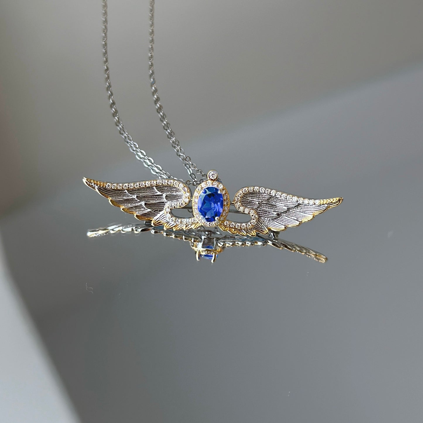 Wings of Liberty Versatile Brooch/Necklace-Sapphire