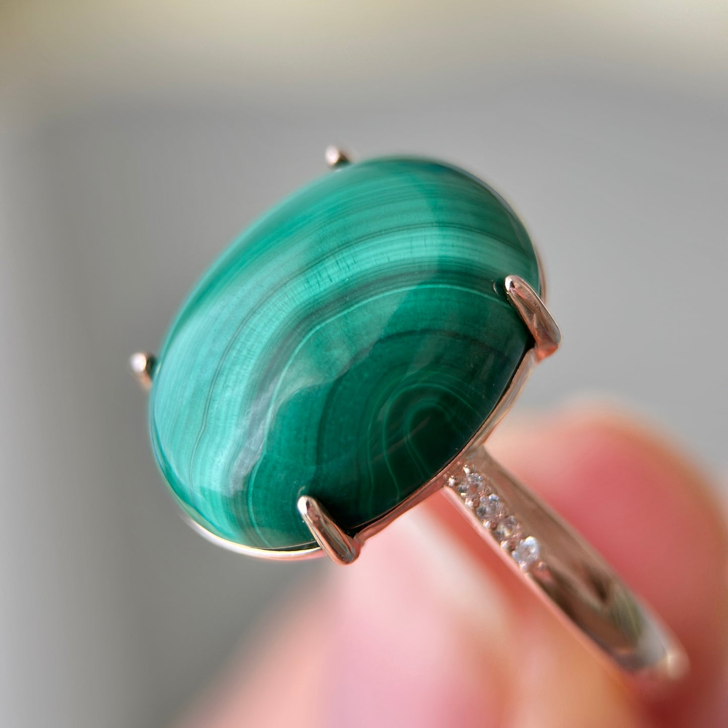 Basic Rose Gold Malachite S925 Ring