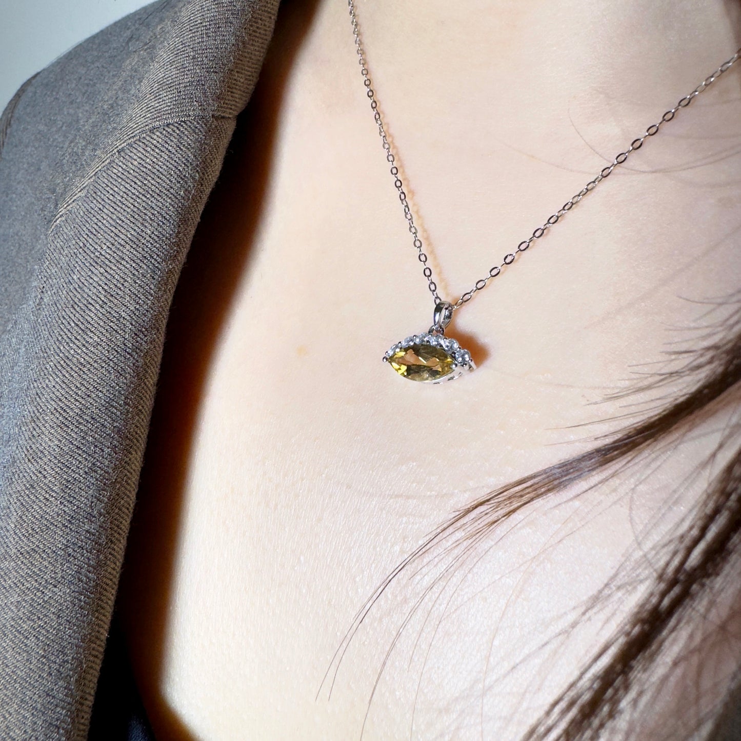 The Eye of Prosperity: Natural Citrine Silver Necklace