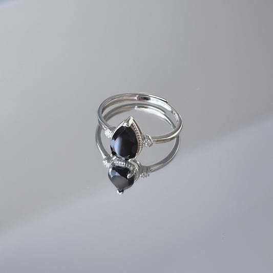 Natural Black Spinel Silver Ring