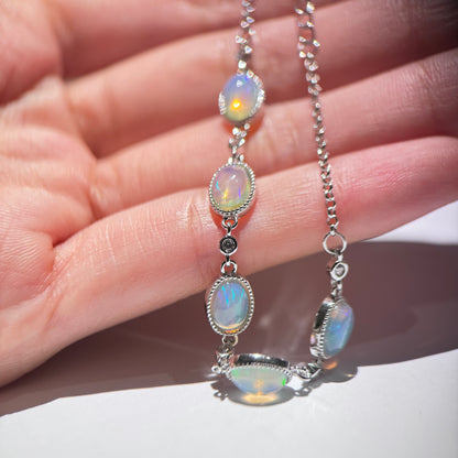 Rainbow Egg: Natural Opal Stone Silver Bracelet