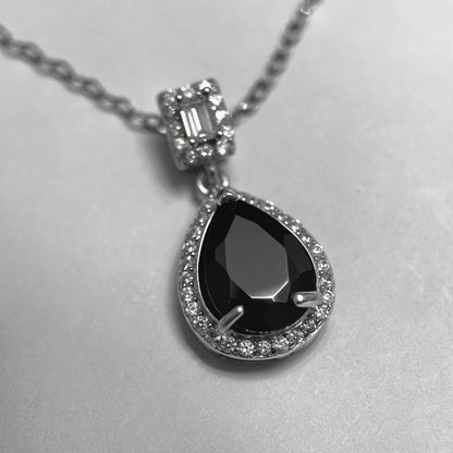 Natural Black Spinel Silver Necklace