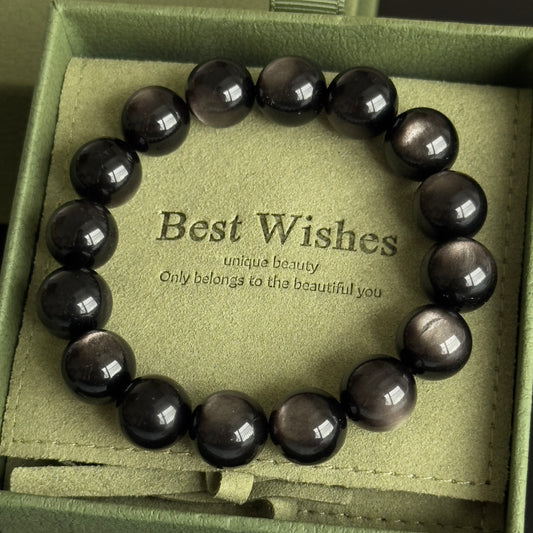 Silver Obsidian Bracelet: Energy Guardian of the Mysterious Night Sky