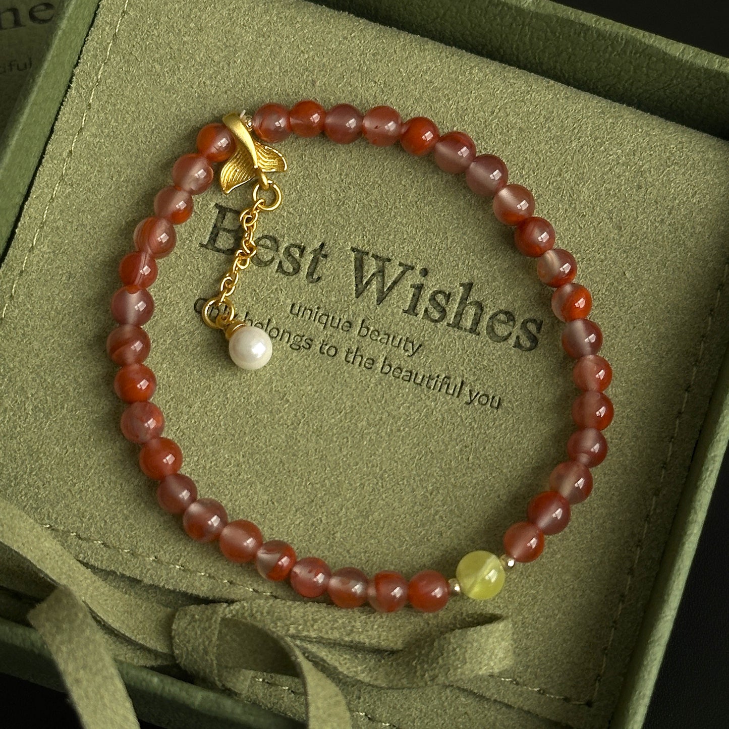 South Red Agate Bracelet: Mermaid Tail With Beeswak