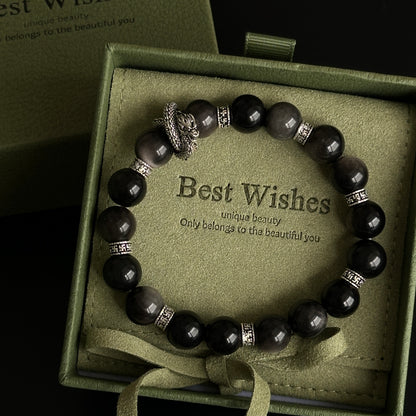 Silver Obsidian Bracelet [Dragon]: Energy Guardian of the Mysterious Night Sky