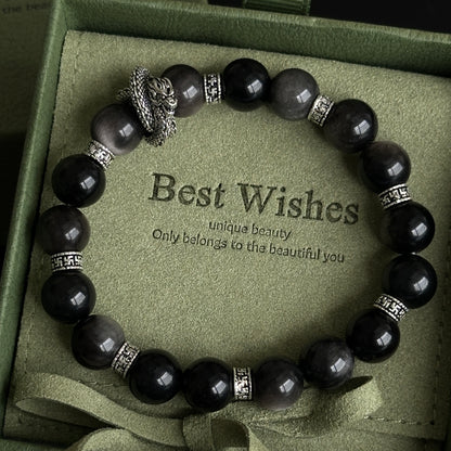 Silver Obsidian Bracelet [Dragon]: Energy Guardian of the Mysterious Night Sky