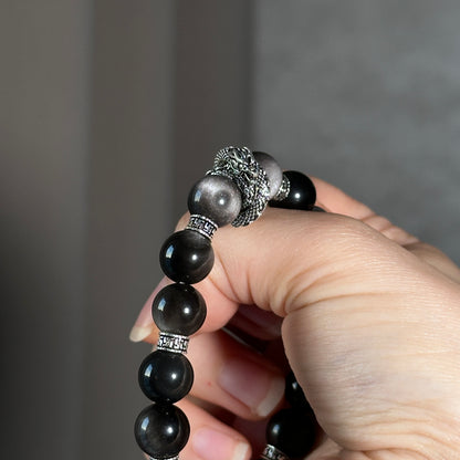 Silver Obsidian Bracelet [Dragon]: Energy Guardian of the Mysterious Night Sky