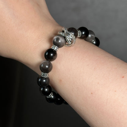 Silver Obsidian Bracelet [Dragon]: Energy Guardian of the Mysterious Night Sky