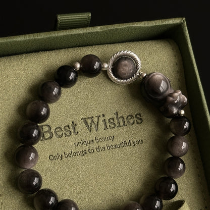 Silver Obsidian Bracelet [Astronaunt]: Energy Guardian of the Mysterious Night Sky